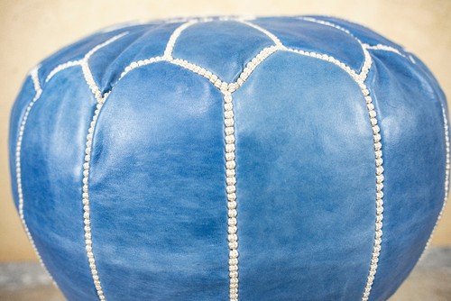 Blue Moroccan ottoman pouf Handmade Moroccan leather floor cushion - Picture 5 of 12
