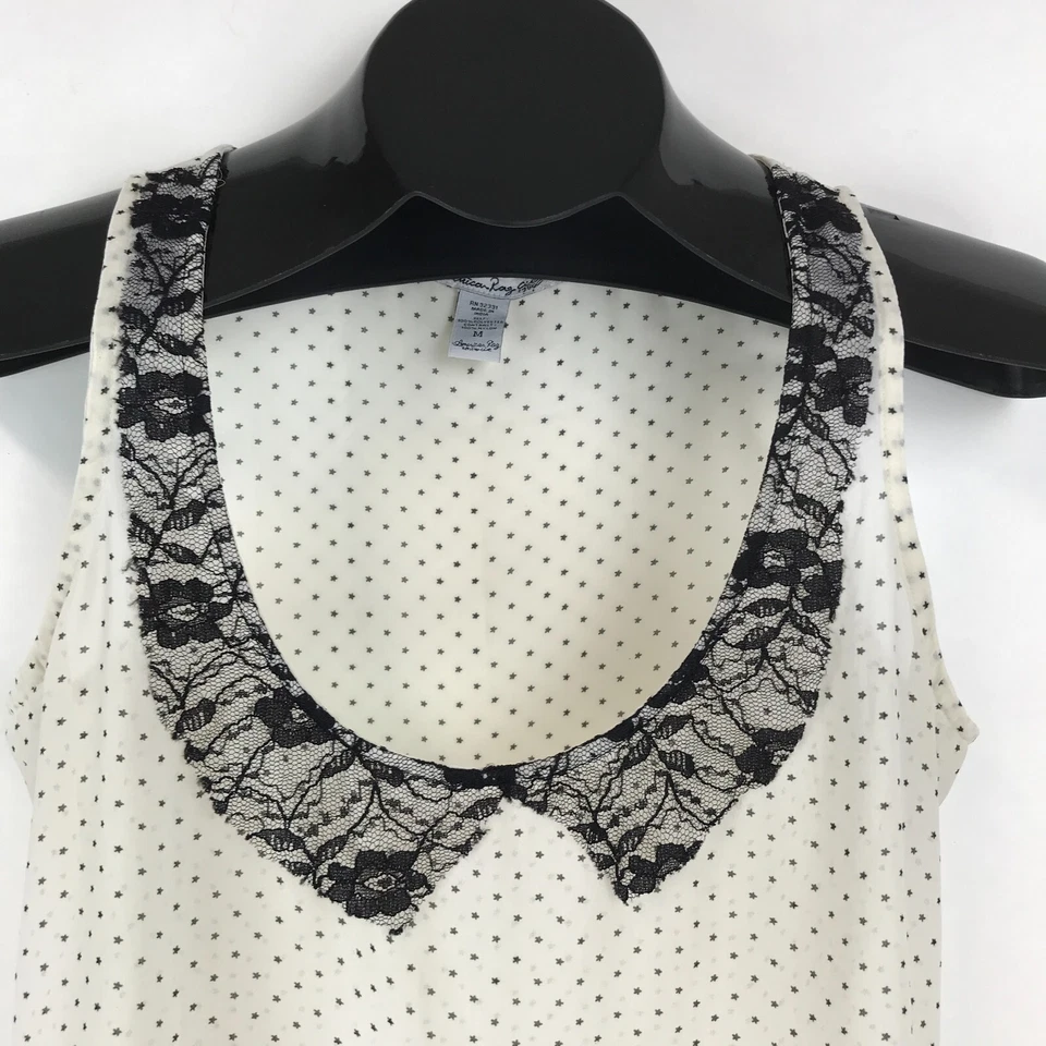 Camiseta sin mangas American Rag Cie de gasa para mujer estrellas medianas de encaje transparente informal Foto 3 de 4