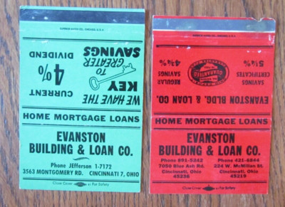 40 STRIKE MATCHBOOK COVERS: EVANSTON BUILDING & LOAN CINCINNATI OHIO MATCHCOVERS