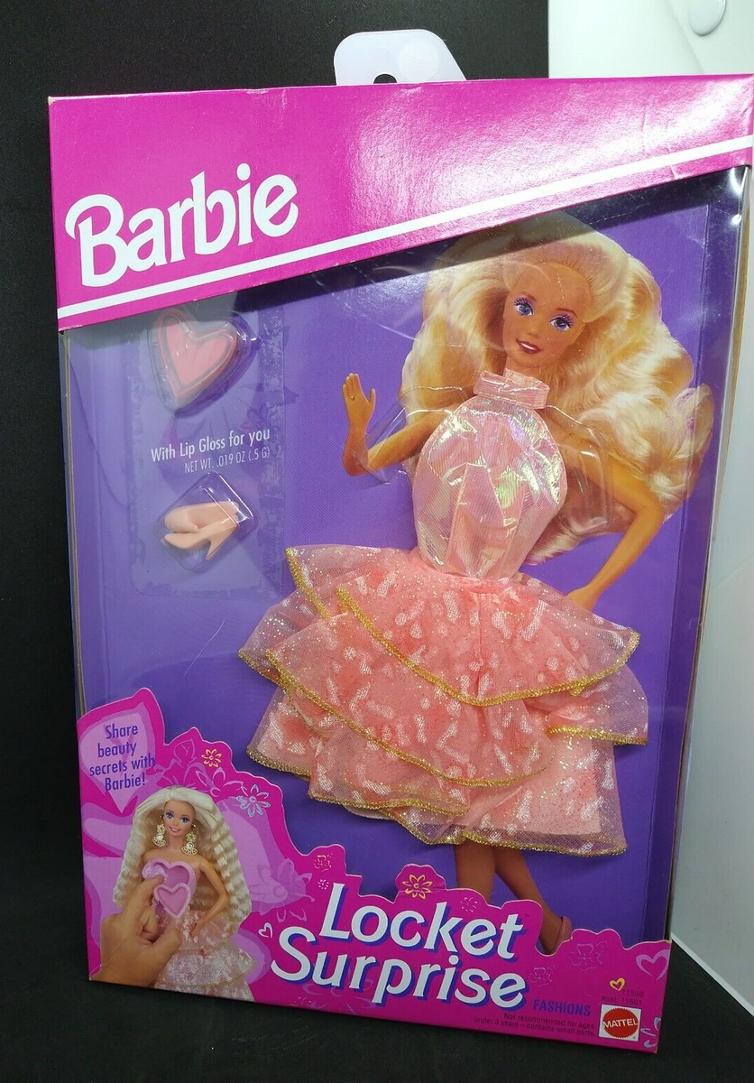トップス Barbie NEW 1993 Barbie Locket Surprise Dress Fashions Lip gloss Ruffles