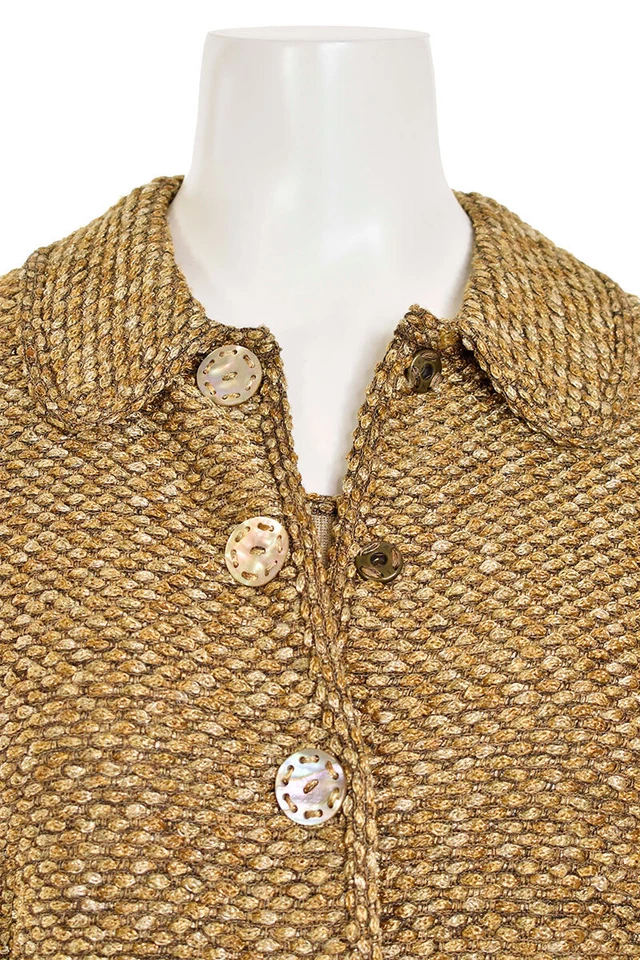 Escada 2Pc Sweater Set sz 14/44 Gold Metallic Boucle Knit Twinset Cardigan Top - Image 3 of 4