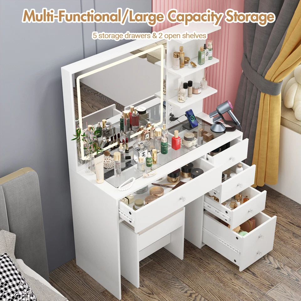 Ufurniture Dressing Table LED Light Set with Charging Station & Glass Tabletop - image 4 of 4