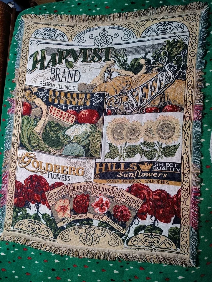 Manta afgana vintage años 90 marca cosecha semillas girasoles flores silvestres Foto 2 de 3