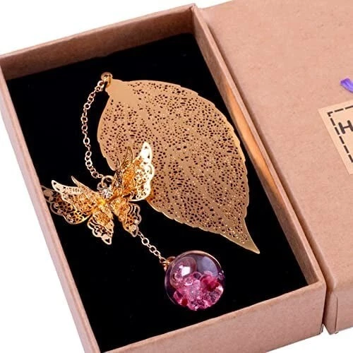 TOIRXARN Metal Leaf Bookmark Butterfly Pink Female Book Lover Gift Sister Mum Daughter