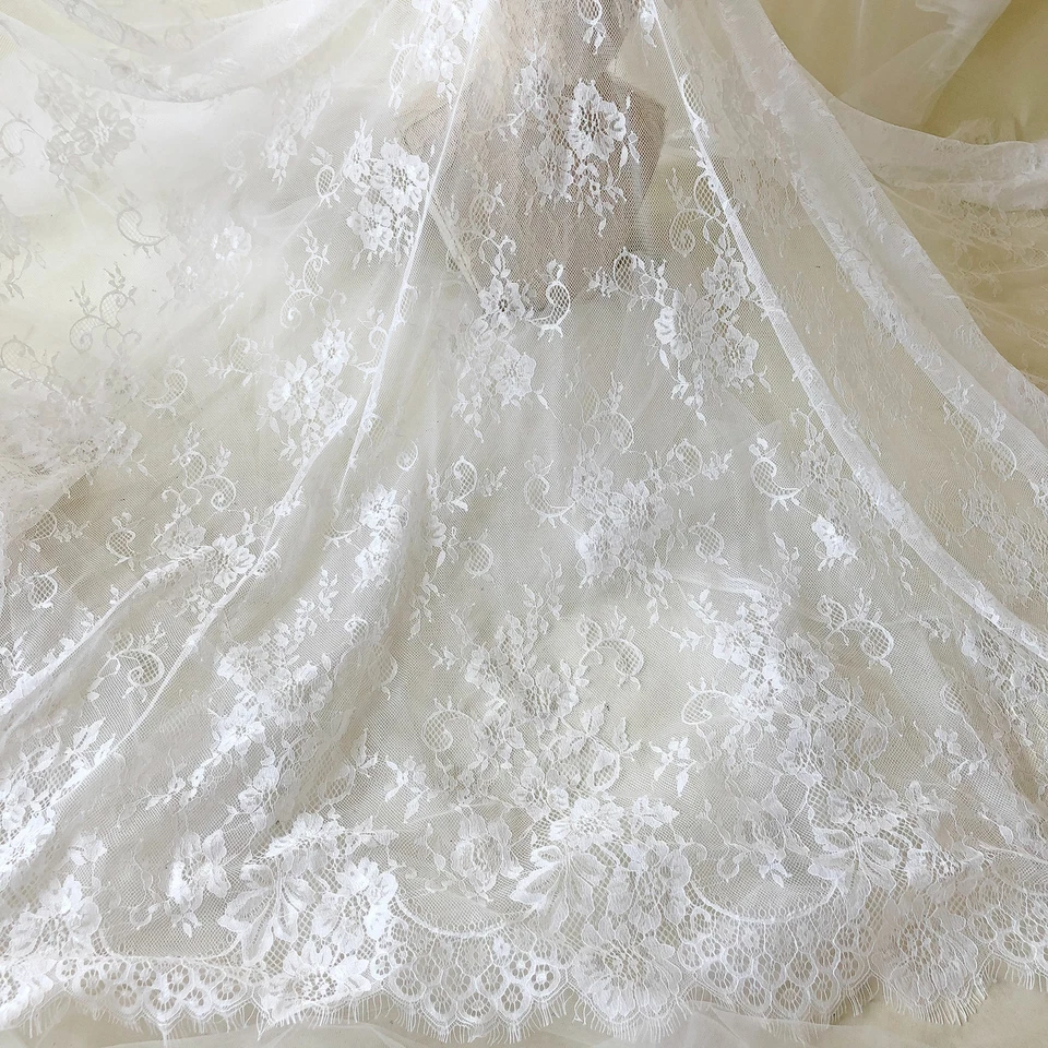 3 Meters Chantilly Lace Fabric Floral Eyelash Lace  for Shorts Evening Dress - Image 2 of 3