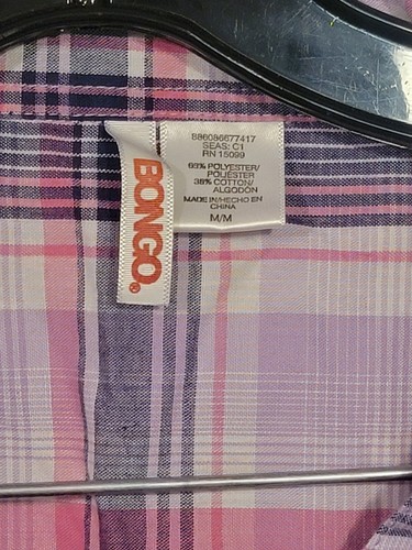 Bongo Juniors M Button Flannel Shirt Purple Plaid 1/2 Sleeve. - Picture 4 of 6