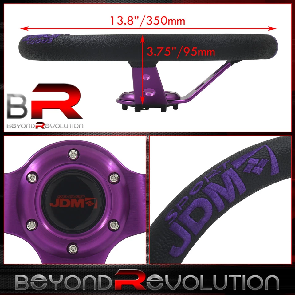 3 Spokes 350mm Universal Black PVC Leather Purple Aluminum Steering Wheel - Image 2 of 4
