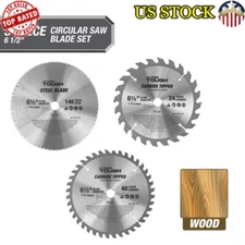 3-Piece 6-1/2in Circular Saw Blade Set Heavy-Duty Woodworking Cutting Tools New