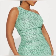 Fashion Nova Green One-Shoulder Bodycon Dress