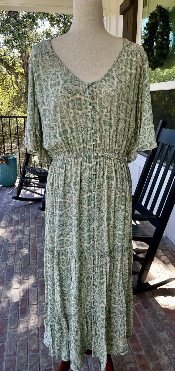 Z Supply Shanna Medallion Midi or Maxi Dress Tropical Teal Size L