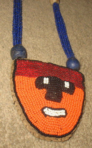 Vintage 30" long Orange Glass Beaded Face (3.5" wide 4" high) Necklace Africa - 第 3/6 張圖片