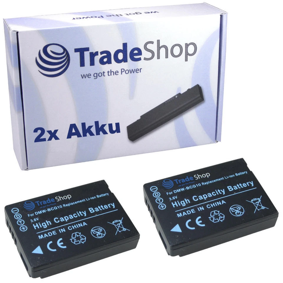 TRADE-SHOP 2x AKKU 1200mAh DMW-BCG10 /E für Panasonic Lumix Digitalkameras
