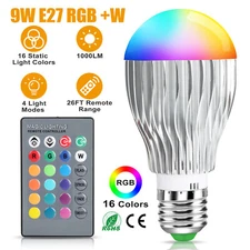 1/3Pack E27 LED Light Bulbs RGB Color Changing 9W 6000k Bulb with Remote Control