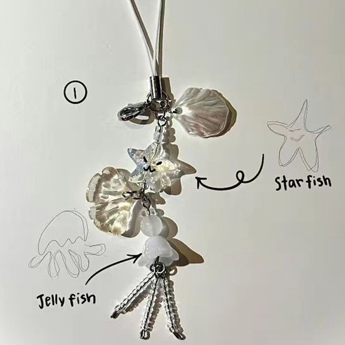 Cute Phone Charm Strap Summer Ocean Style Seashell Jelly Fish Pendant Key Strap - 第 5/9 張圖片