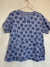 WS Gear Women  s XL Geometric Blue Graphic V-Neck Scrub Short Sleeve Top