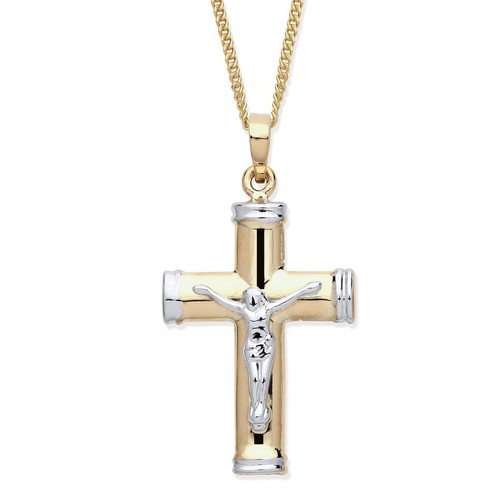 9ct Yellow \u0026 White Gold CRUCIFIX Cross 