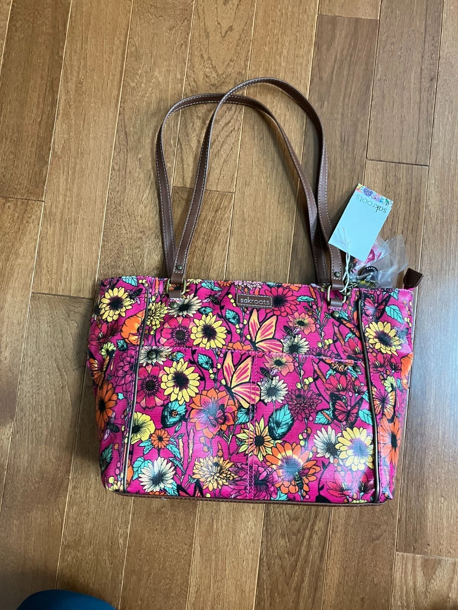 Sakroots Raspberry Floral Butterfly Artist Circle Handbag Purse