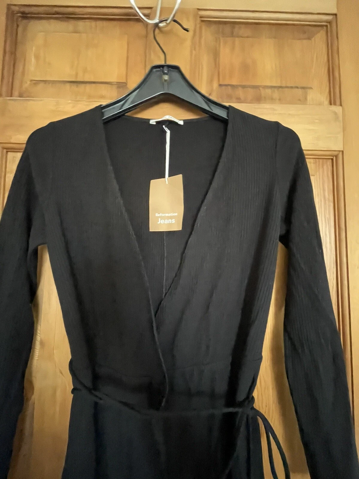 Gonna avvolgente REFORMATION JEANS neri CELINE a costine stretch lavorata a maglia abito LBD XS 0 2