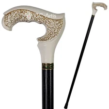 Grace White Wooden Walking Cane Stick for men women Carved Crafted Comfortable