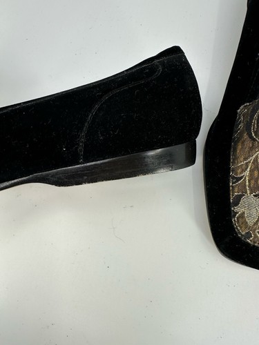 Vintage Enzo Angiolini Wo. Blk Velvet/gold Tapestry Slip On Flat Shoes Sz5 Used - Picture 6 of 14