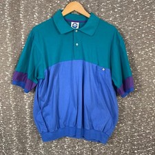 Vintage Jantzen Blue Retro Colorblock Striped Mens Polo Shirt Short Sleeve