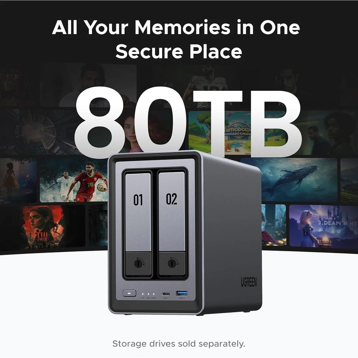 UGREEN NAS DXP2800 2-Bay Desktop All-Round,Intel N100 Quad-core CPU,8GB DDR5 RAM