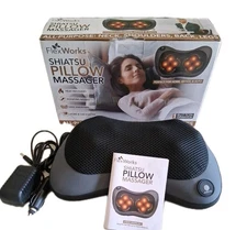 FlexWorks Shiatsu Neck, Back, & Legs Pillow Massager Includes Wall & Car Charger