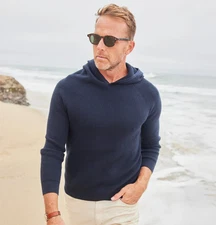 Collars & Co Hoodie Mens Large Navy Blue Double Knit Cotton Preppy Casual NWT