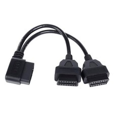 Right Angle OBD2 Splitter Y Cable, OBDII 1 Male Splitter to 2 Female Extension