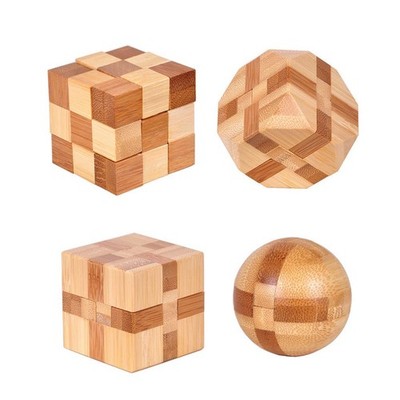 4 Pack Wooden Puzzle Games Brain Teasers Toy- 3D Puzzles 4.5 x x cm