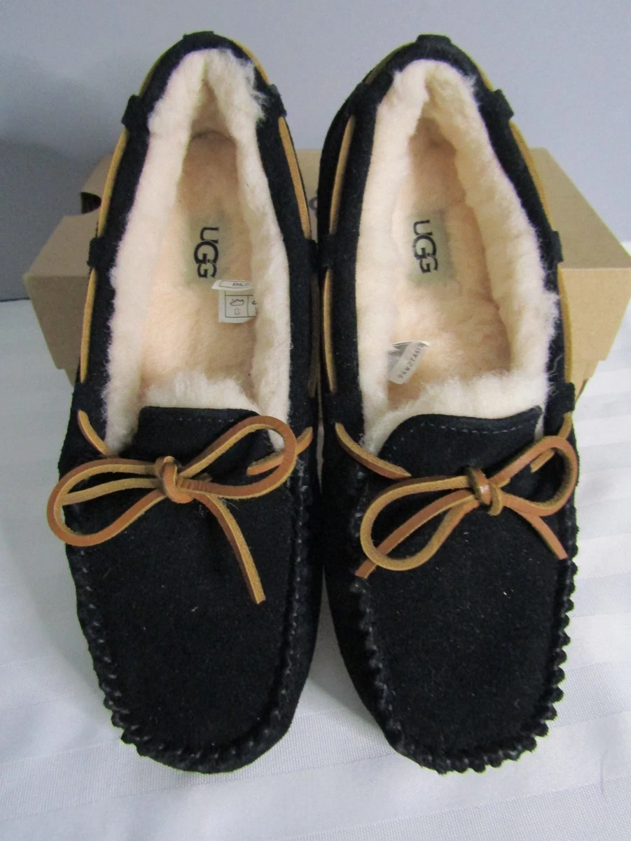 Women’s UGG PLUSH Black SUEDE Shearling-Lined Moccasin Loafers Ugg? Ansley Slipper Black Suede main image 4