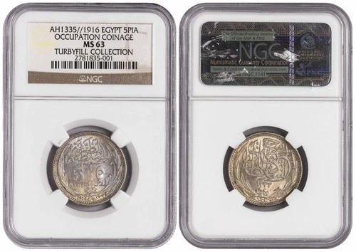 i-650717 Egypt 5 Piastres 1916-H / AH1335. NGC MS 63