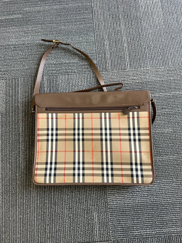 Auténtico bolso de negocios Burberry Nova Check de nailon de cuero marrón bidireccional NS020837 Foto 2 de 4