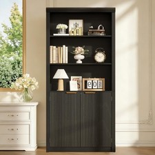 71" Tall Bookshelf, 5 Tier Bookcase Display Shelves with Doors Storage Cabinet