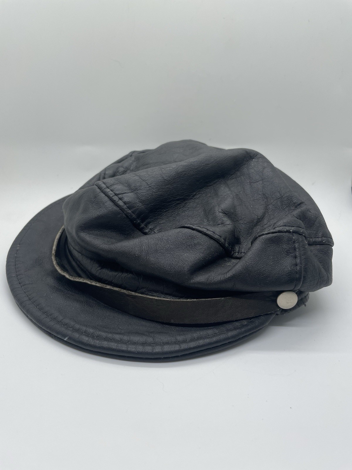 Vintage Bick Black Leather Hat Motorcycle/Bikers Size Large