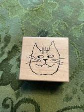 PSX Mischievous Cat Face Outline Drawing Rubber Stamp C-2310 Vintage 1997