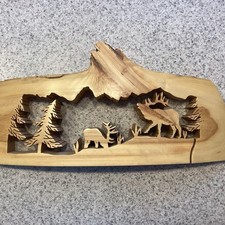 Primitive Wooden Scroll Saw Cutwork Elk Vintage Scrollwork Art Lodge Cabin