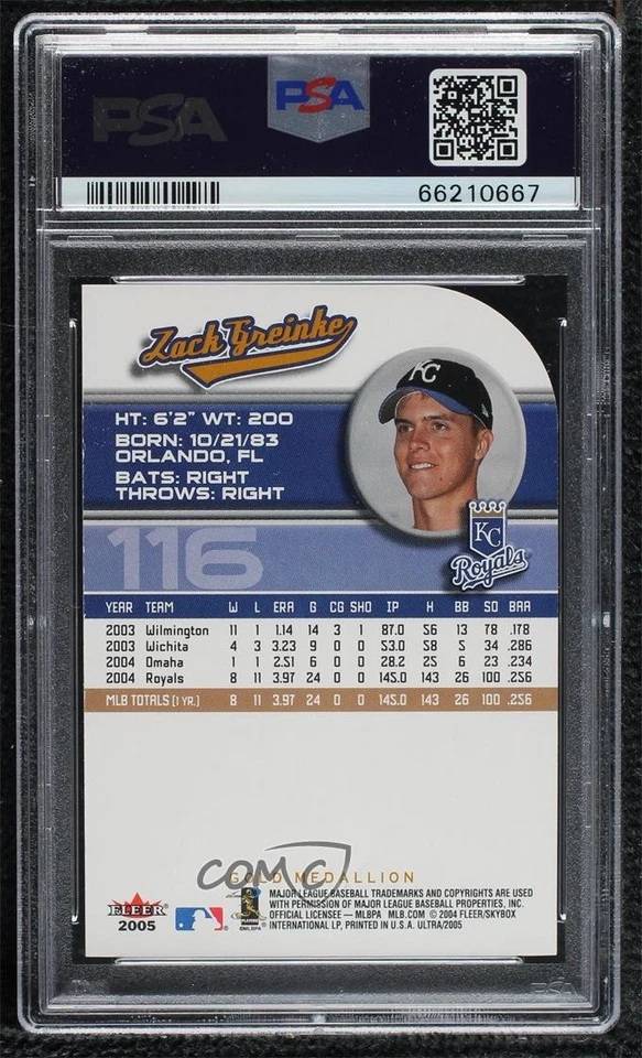 2005 Fleer Ultra Gold Medallion Zack Greinke #116 PSA 9 MINT - Image 2 of 2