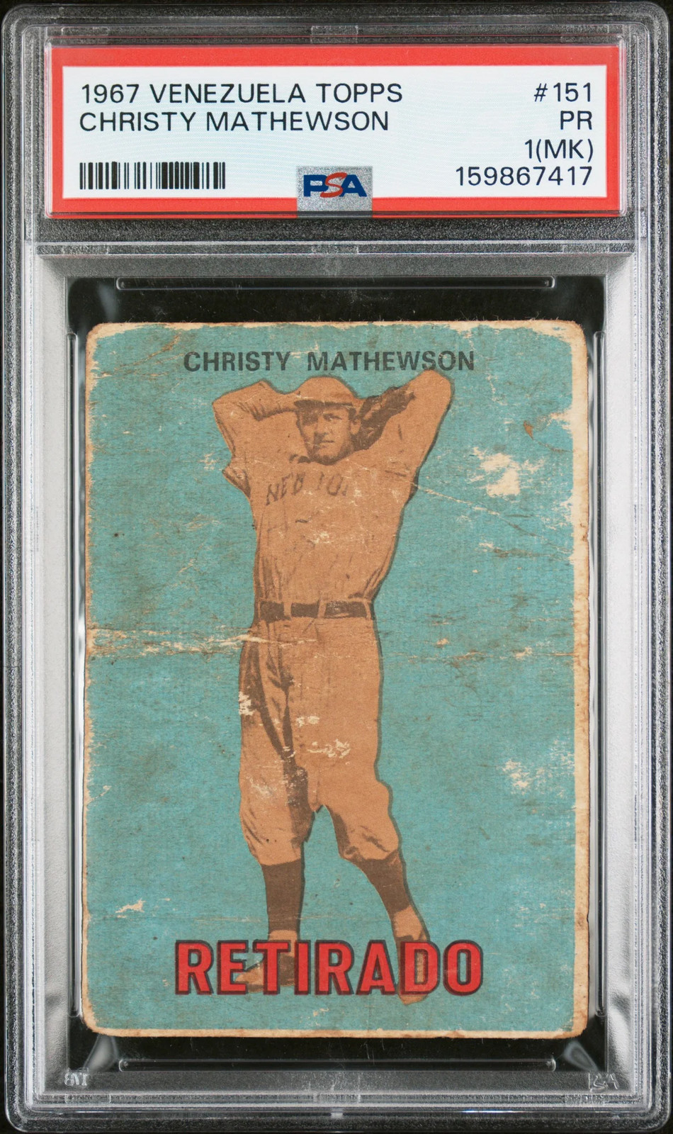 Christy Mathewson #151 Baseball Cards 1967 Venezuela Topps trading card — raw and PSA graded price guide