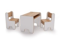 Timi-Kindertisch Und Zwei StüHle Aus Mdf, Farbe: Weiß / Eiche Craft Gold