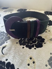 Vintage Leather Shop Green Suede Colorblock Statement Belt Made in USA 2701 S