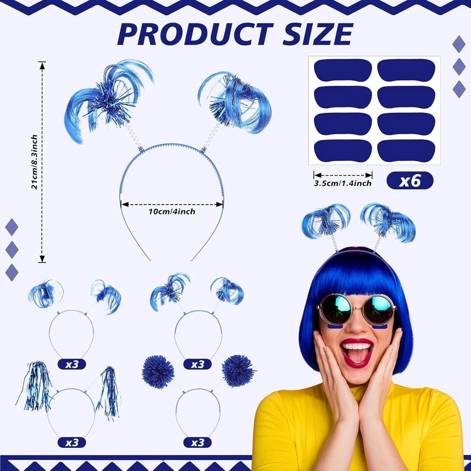 54 Piezas Suministros de Fiesta Pom Pom Diadema Bandana Plástico Silbato Ojo Adhesivo para H Foto 4 de 4