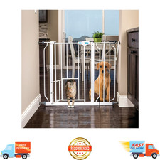Carlson Extra Wide Walk-Through Pet Dog Gate with Small Cat Door, White, 31" H