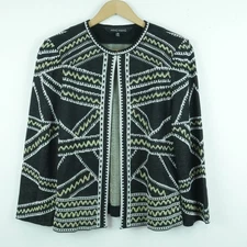 Ming Wang XS Jacket Knit Blazer Career Abstract Geometric Print Black Artsy