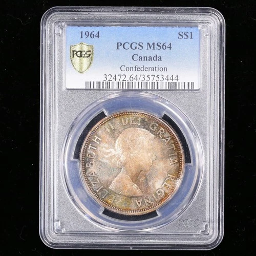 1964 $1 PCGS MS64 Toner Canada Silver Dollar Uncirculated Elizabeth Near Gem