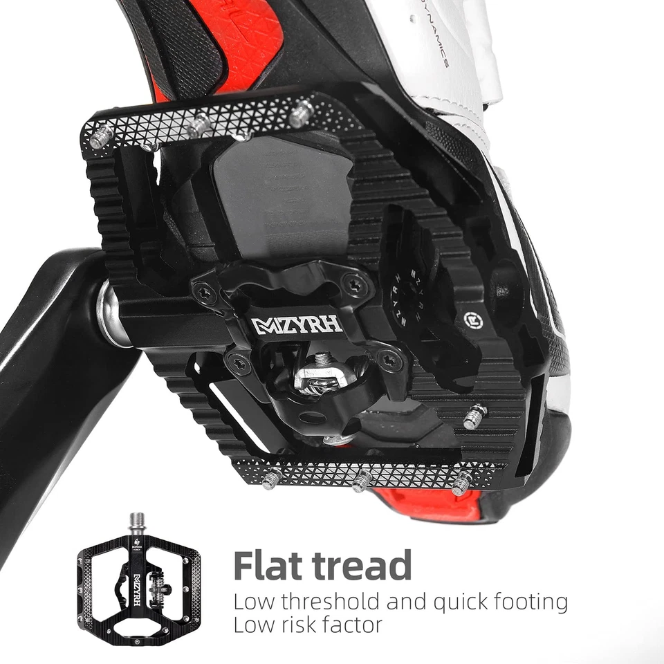 Pedales de bicicleta de montaña MTB 3 rodamientos plataforma plana compatible con SPD, doble diversión... Foto 2 de 4