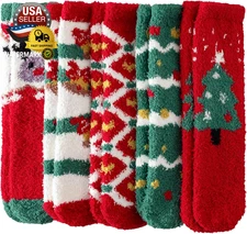 Fuzzy Socks for Women - Christmas Fuzzy Socks Cozy Fun 5 Pairs, Xmas Holiday Soc
