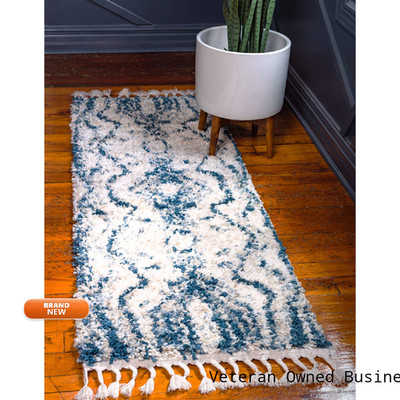 Unique Loom Hygge Shag Collection Area Rug - Valley 2 2 X 6 Runner Blue/ Gray