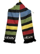 Ebay Open 2023 Black With Color Logo Fringe Scarf 63x8 Inches Long