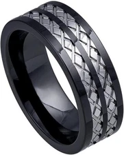 8mm Ceramic High Polished Black Ring Base with Textured Wrap Wedding Band Ring